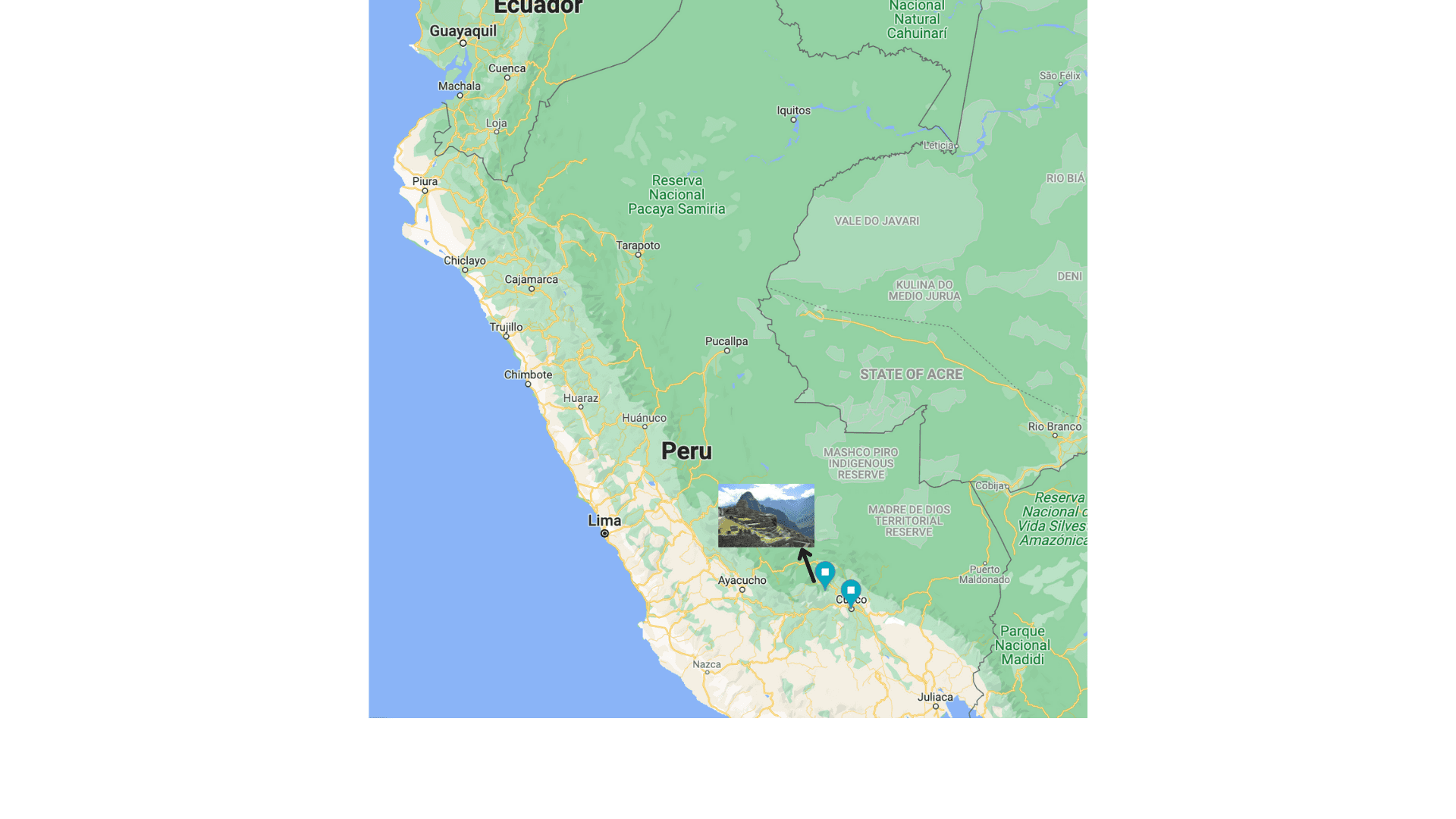 Machu Picchu on Peru Map